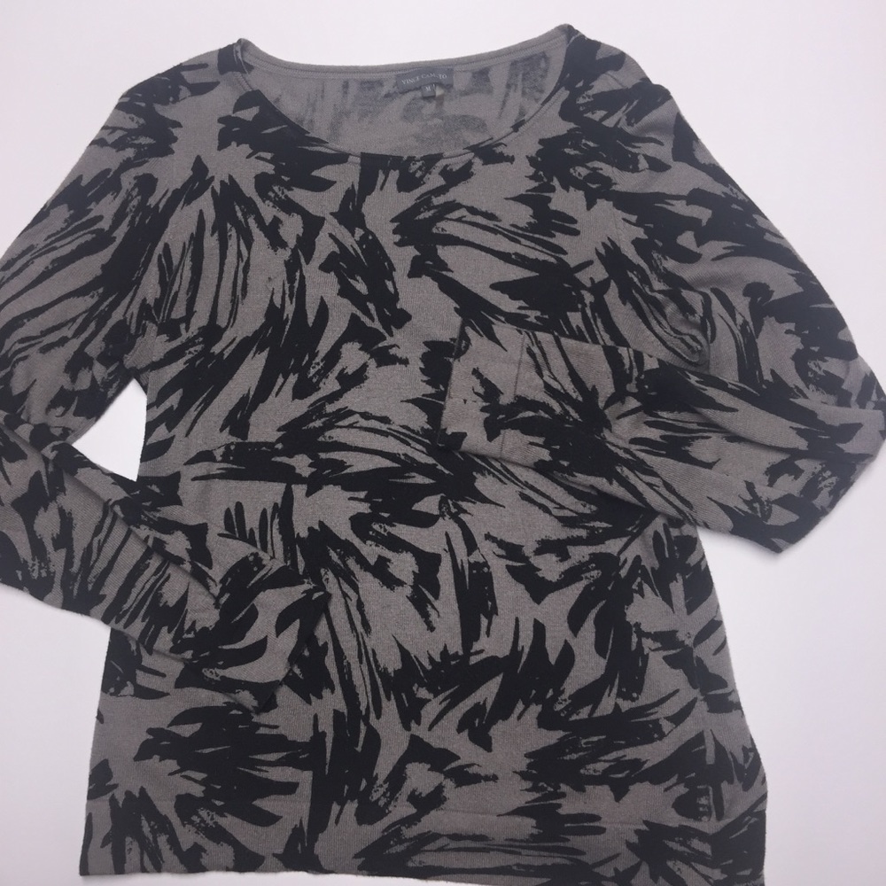 Vince Camuto Womens Blk & Gray LS Sweater Medium